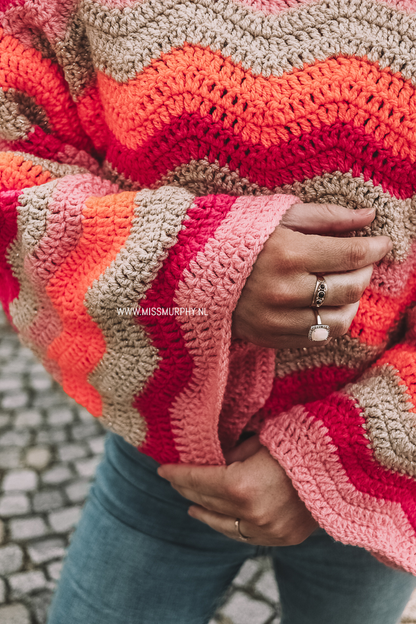 Crochet pattern WAVES SWEATER - oversized chunky sweater with wide sleeves