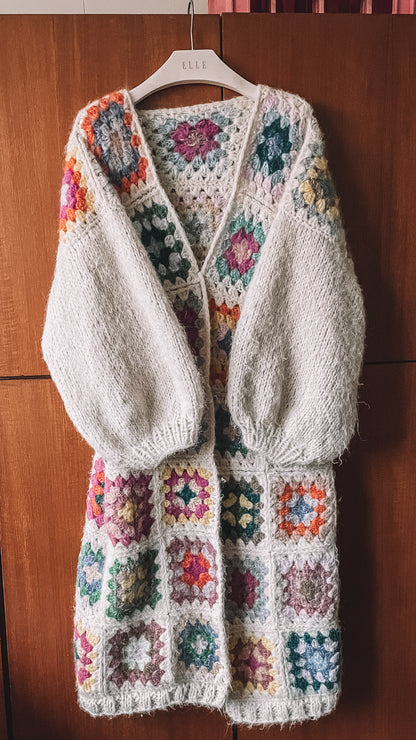 Combined knitting and crochet pattern GRANNY SQUARE CARDIGAN - oversized chunky cardigan with wide sleeves