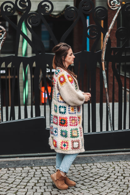 Combined knitting and crochet pattern GRANNY SQUARE CARDIGAN - oversized chunky cardigan with wide sleeves