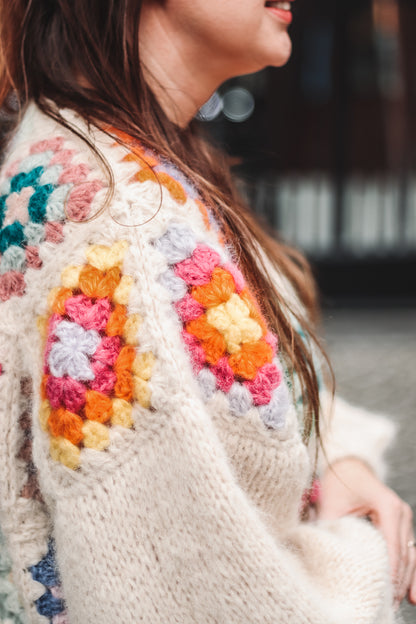 Combined knitting and crochet pattern GRANNY SQUARE CARDIGAN - oversized chunky cardigan with wide sleeves