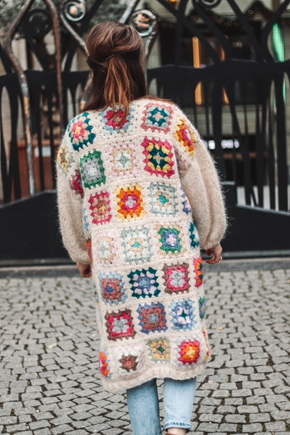 Gecombineerd brei- & haakpatroon GRANNY SQUARE CARDIGAN - oversized chunky vest met wijde mouwen