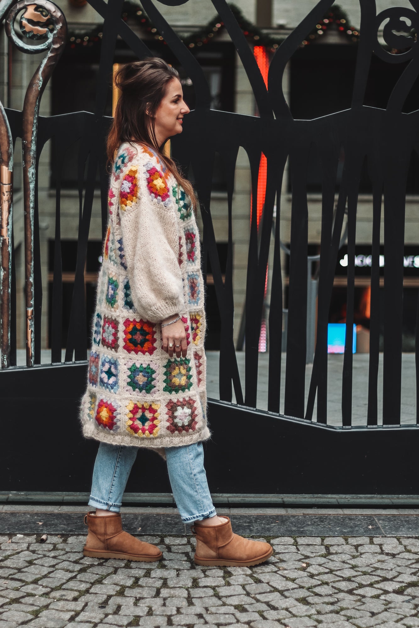 Combined knitting and crochet pattern GRANNY SQUARE CARDIGAN - oversized chunky cardigan with wide sleeves