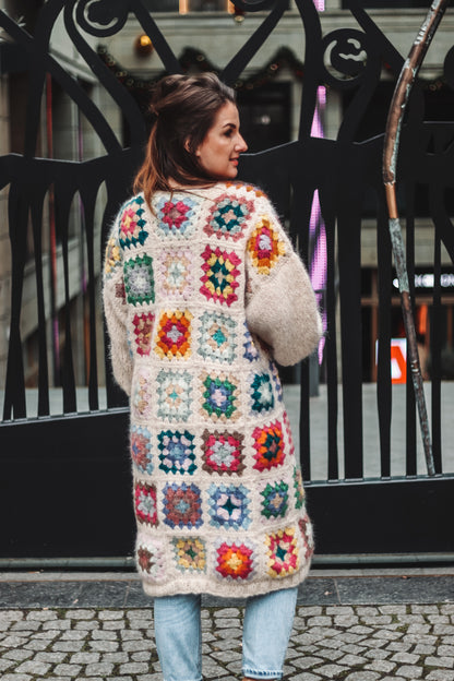 Combined knitting and crochet pattern GRANNY SQUARE CARDIGAN - oversized chunky cardigan with wide sleeves