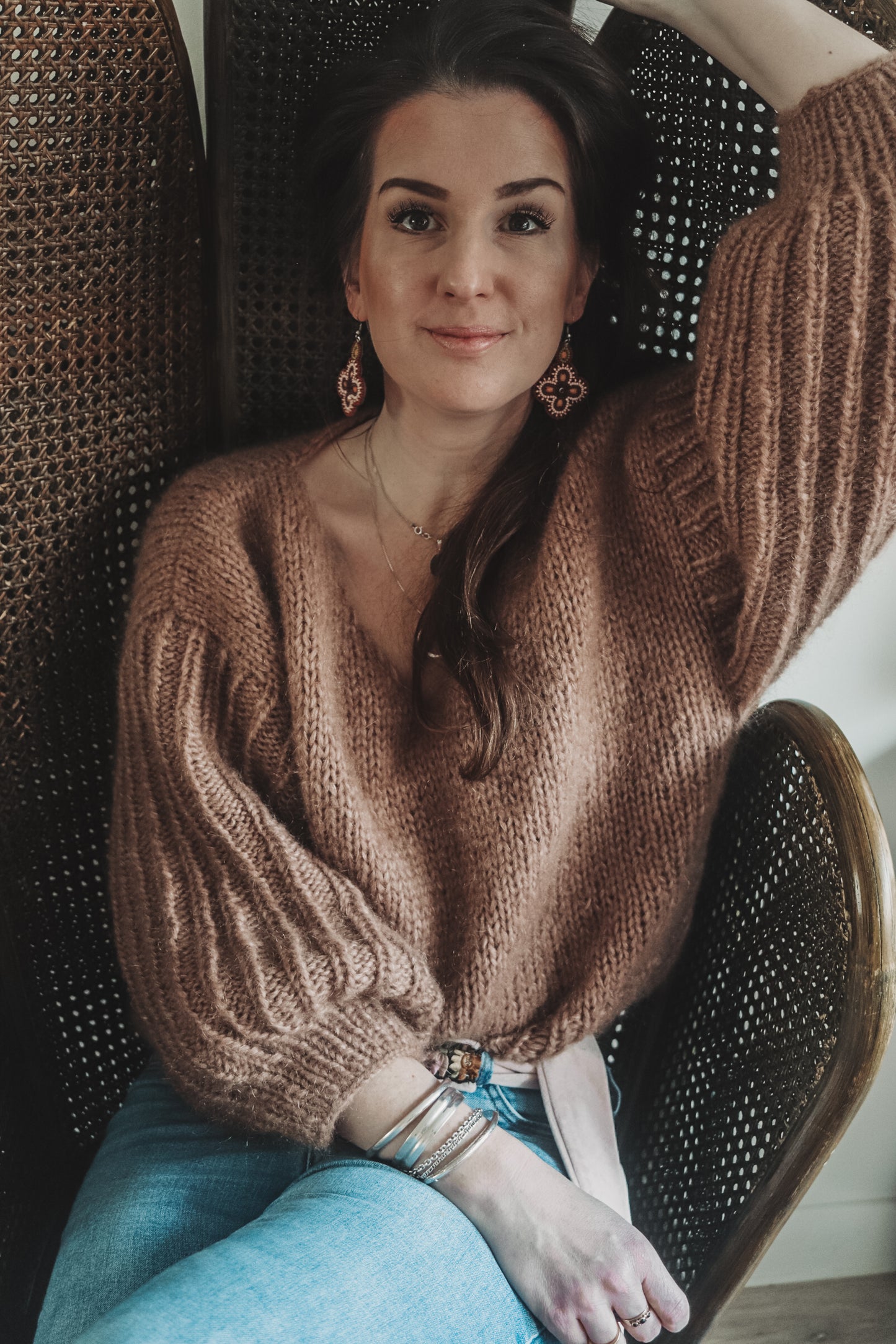 Knitting pattern FANCY SLEEVES V SWEATER - knitted sweater with special sleeves