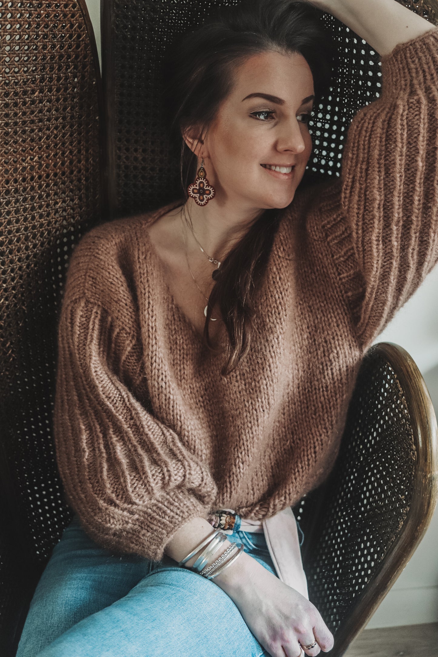 Knitting pattern FANCY SLEEVES V SWEATER - knitted sweater with special sleeves