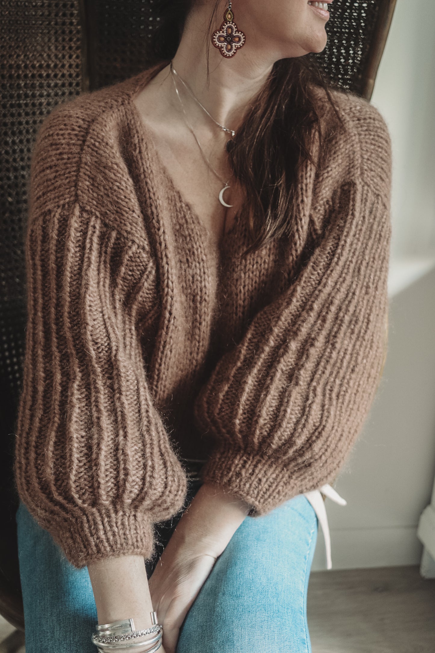Knitting pattern FANCY SLEEVES V SWEATER - knitted sweater with special sleeves